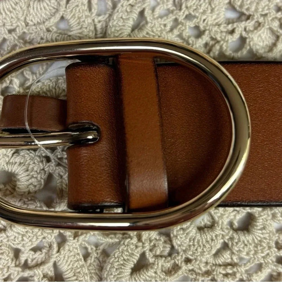 JCrew Gold Oval buckle belt in Italian leather Size XS/SMALL Color Rich Toffee - Picture 3 of 7